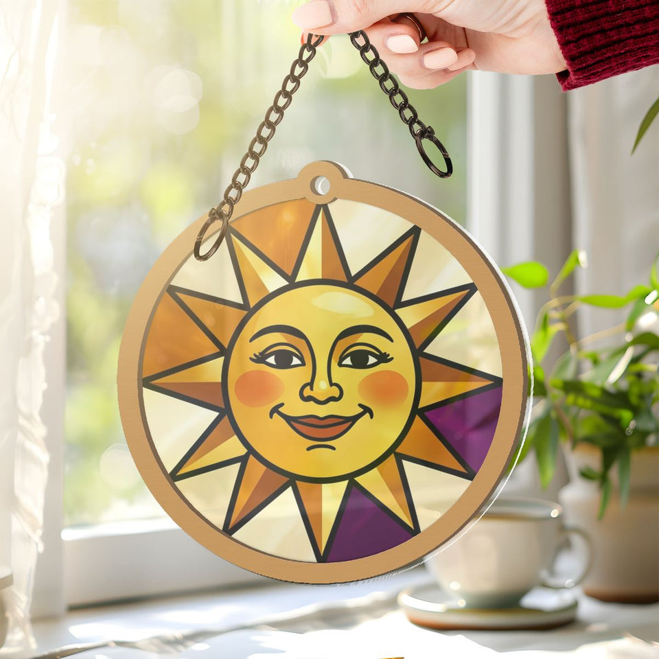 Radiant Sun Face Circle Window Hanging Suncatcher
