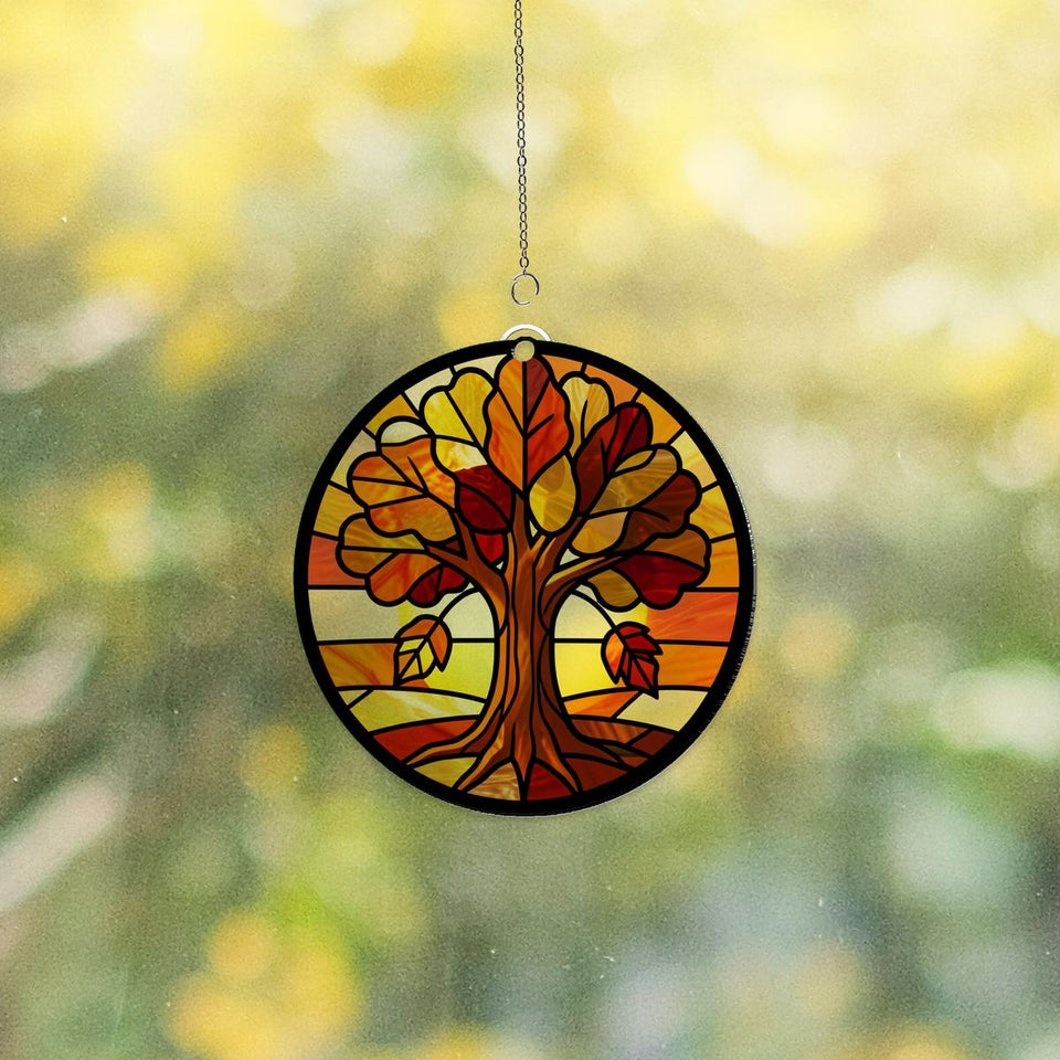 Golden Autumn Tree Circle Acrylic Suncatcher