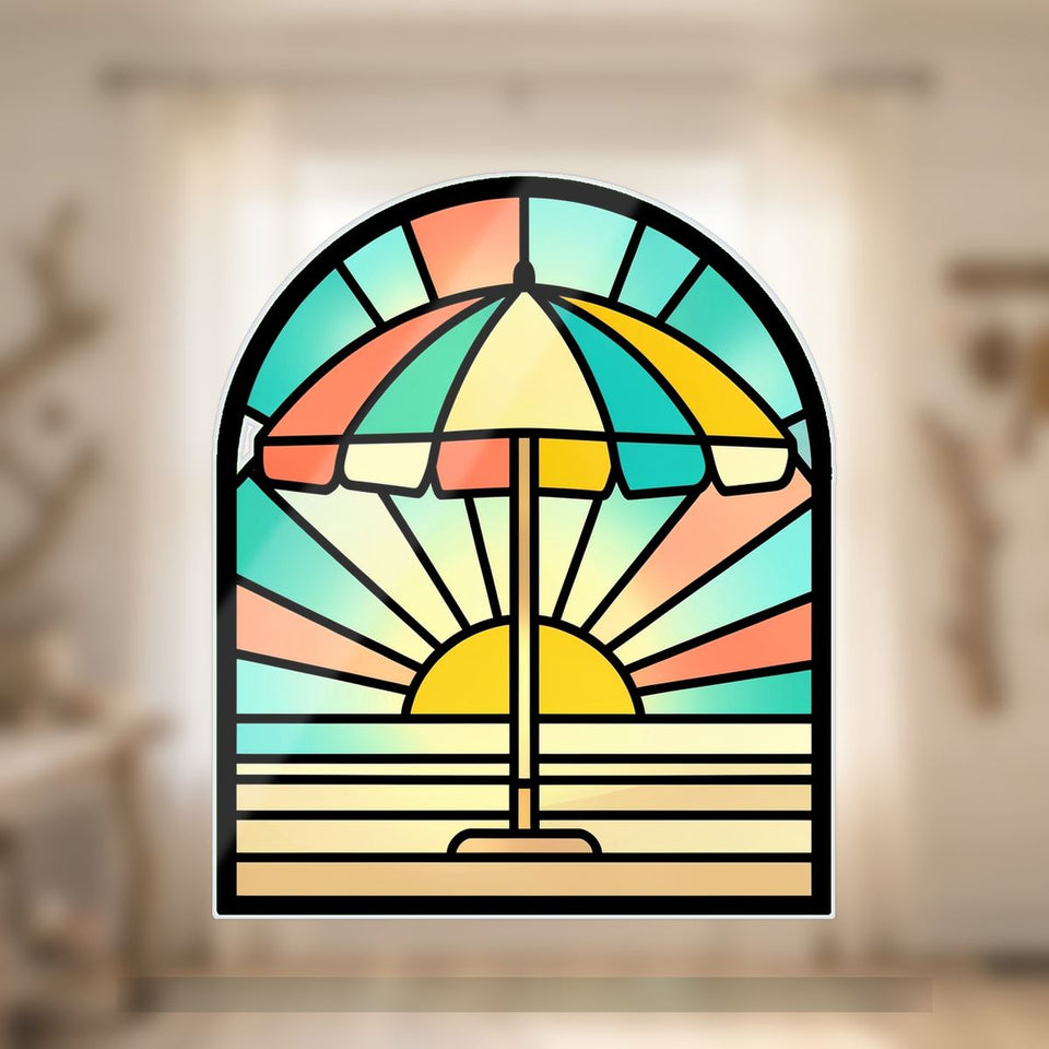 Beach Umbrella Sunset Wavy Acrylic Suncatcher Ornament