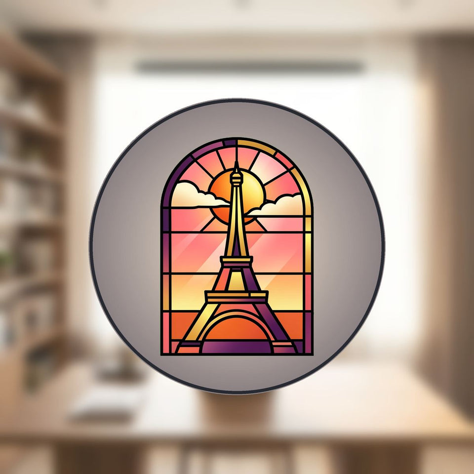 Eiffel Tower Sunset Arch Stained Glass Suncatcher