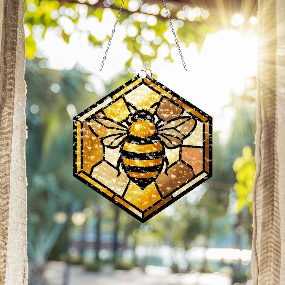 Honeybee Honeycomb Hexagon Water Ripple Suncatcher