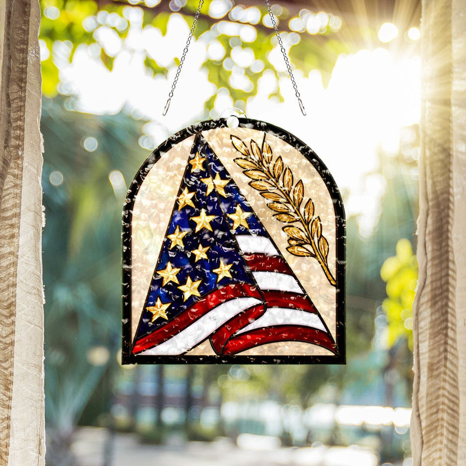Folded Flag Memorial Arch Water Ripple Suncatcher