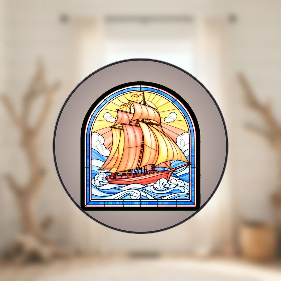 Sailboat Harbor Arch Stained Glass Suncatcher