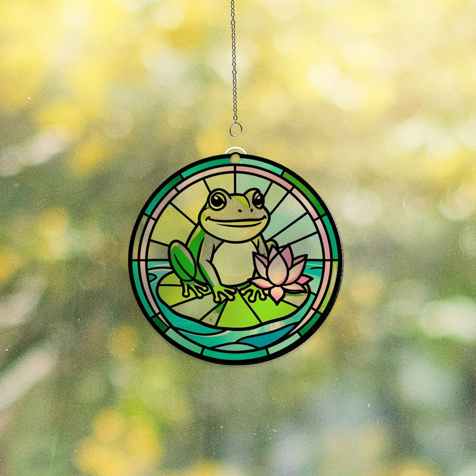 Frog Lily Pad Circle Acrylic Suncatcher