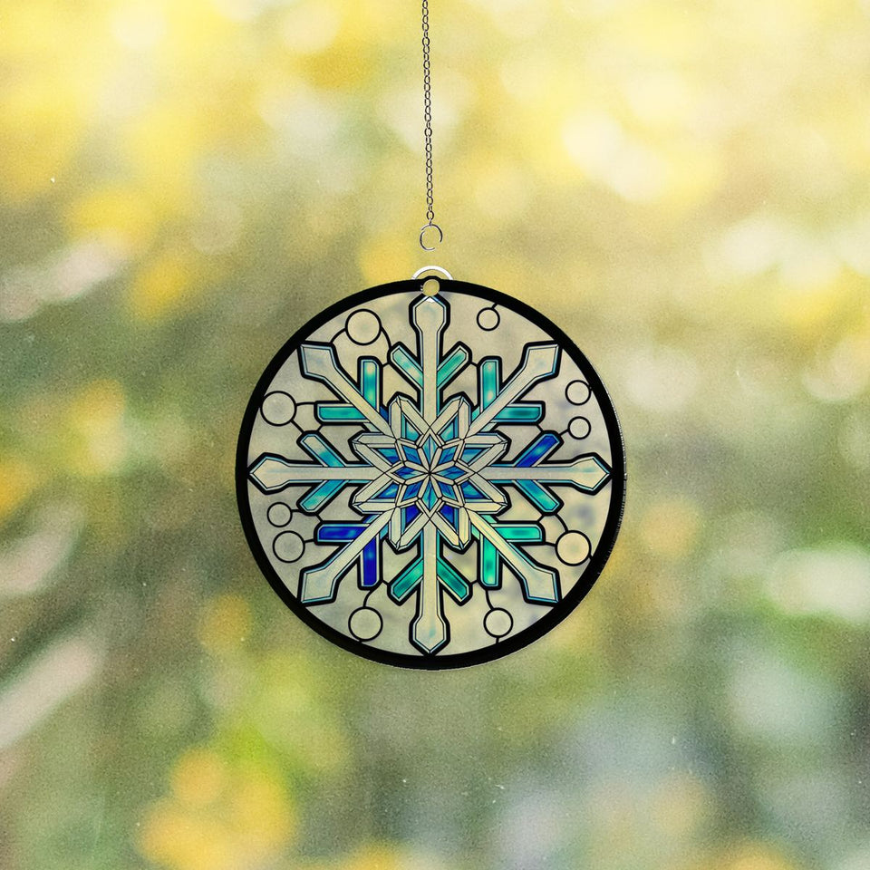 Frosted Snowflake Circle Acrylic Suncatcher