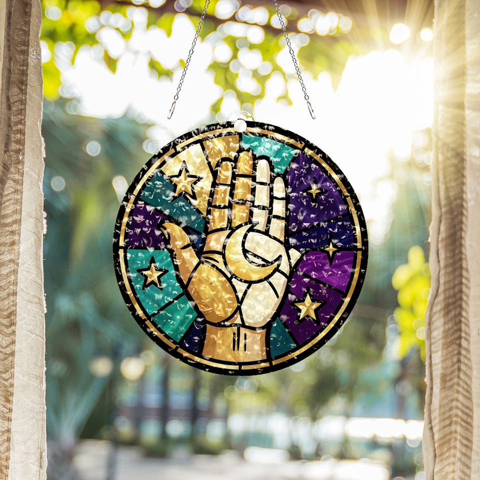 Celestial Hand Moon Circle Water Ripple Suncatcher