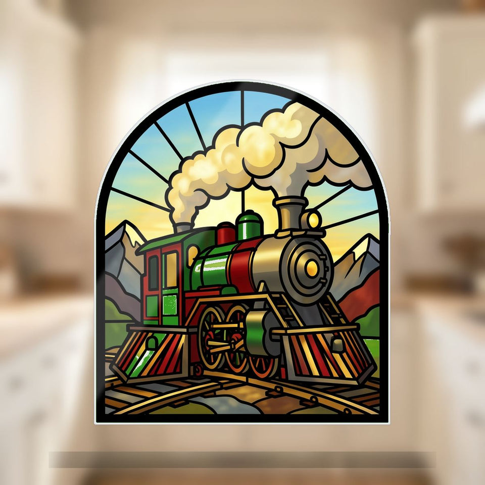 Vintage Steam Train Arch Wavy Acrylic Suncatcher Ornament