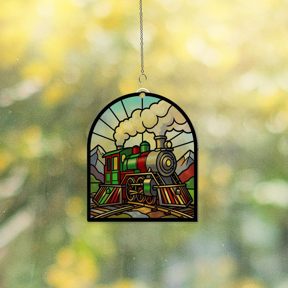 Vintage Steam Train Arch Acrylic Suncatcher