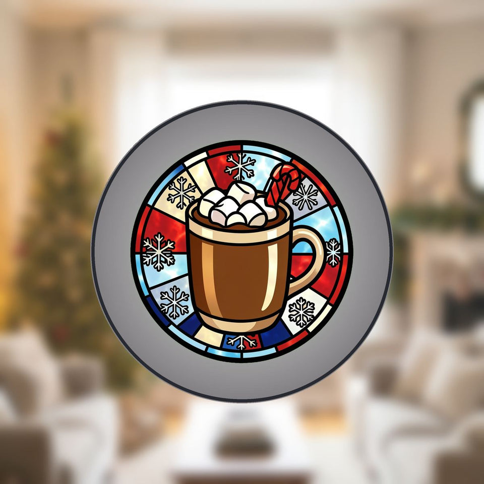 Hot Cocoa Mug Circle Stained Glass Suncatcher