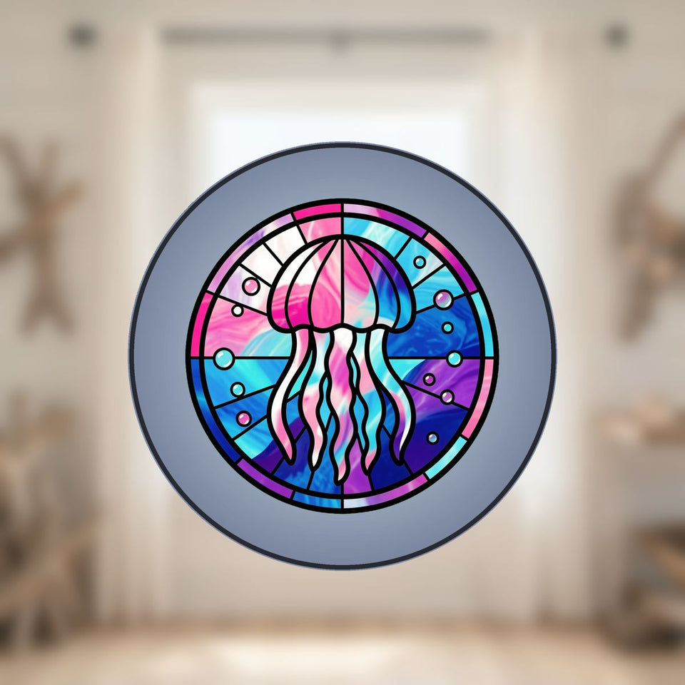 Jellyfish Glow Circle Stained Glass Suncatcher