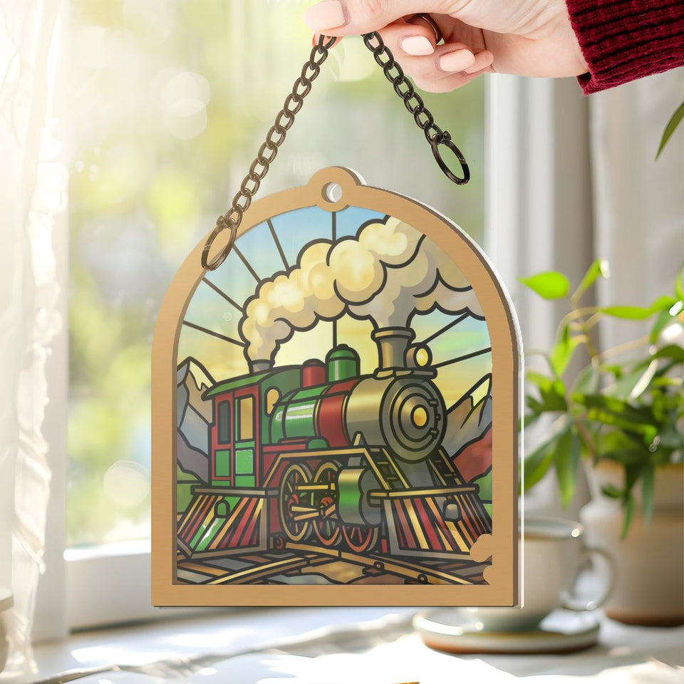 Vintage Steam Train Arch Window Hanging Suncatcher