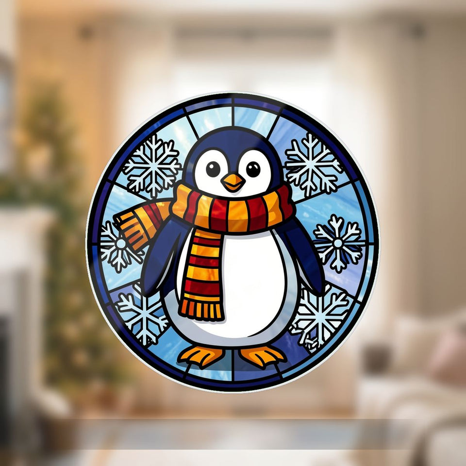 Penguin Scarf Snowflake Wavy Acrylic Suncatcher Ornament