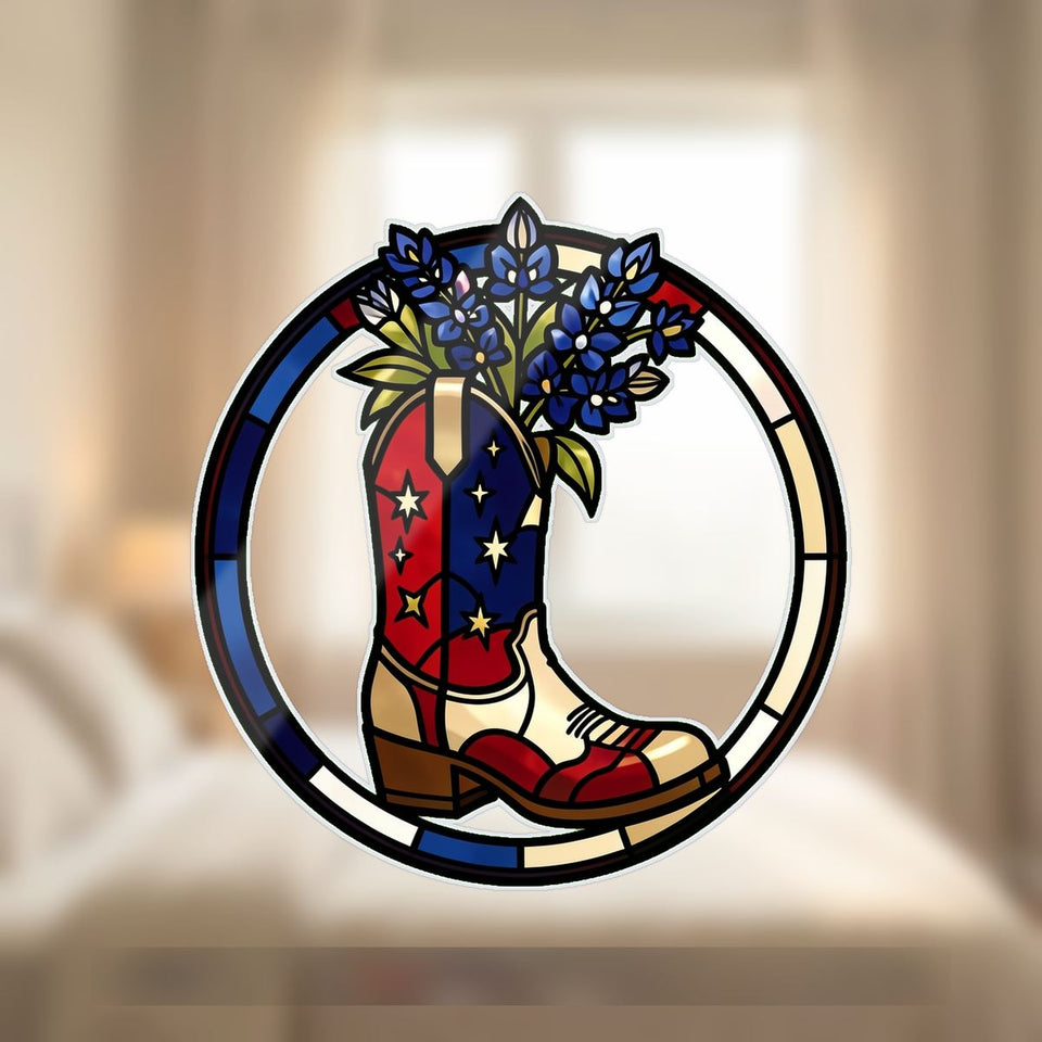 Americana Cowboy Boot Circle Wavy Acrylic Suncatcher Ornament