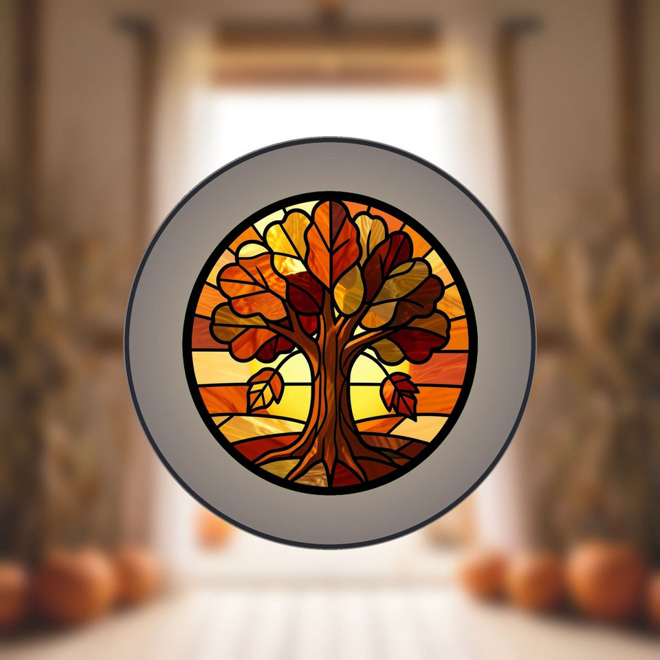 Golden Autumn Tree Circle Stained Glass Suncatcher