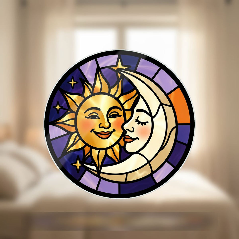 Sun and Moon Embrace Circle Wavy Acrylic Suncatcher Ornament