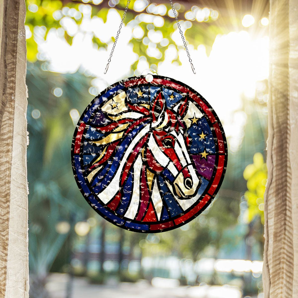 Patriotic Horse Stars Circle Water Ripple Suncatcher