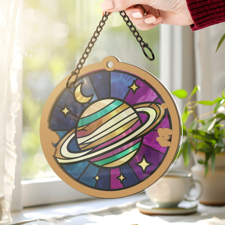 Ringed Planet Stars Circle Window Hanging Suncatcher