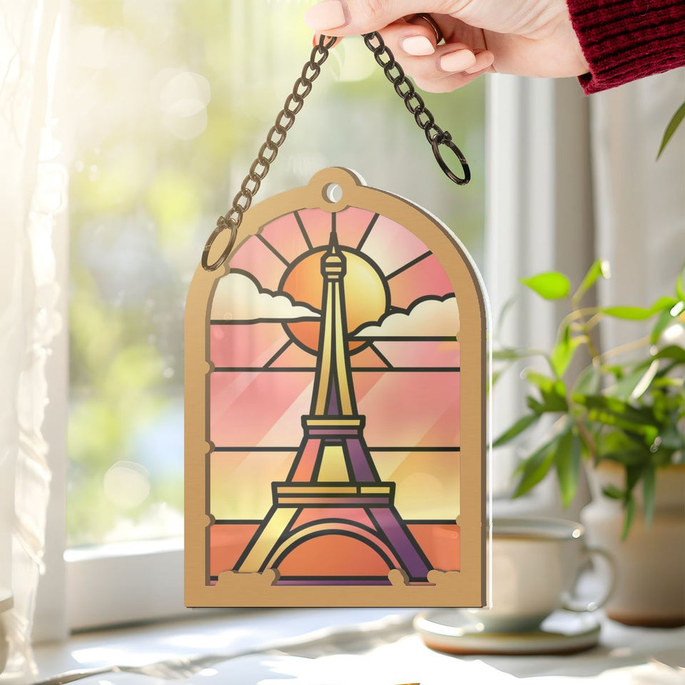 Eiffel Tower Sunset Arch Window Hanging Suncatcher