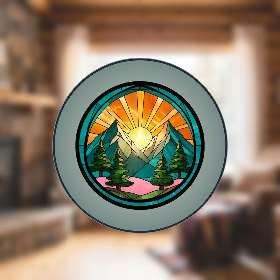 Mountain Pine Sunrise Circle Stained Glass Suncatcher