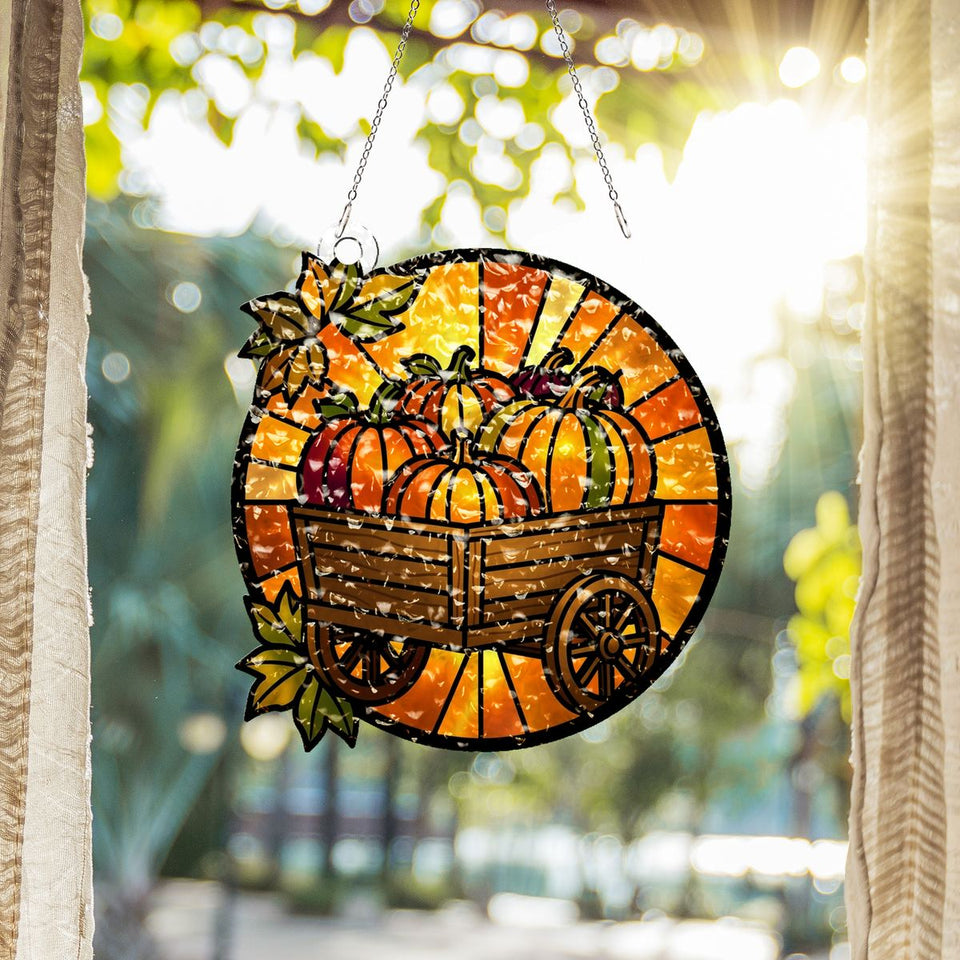 Autumn Pumpkin Cart Circle Water Ripple Suncatcher