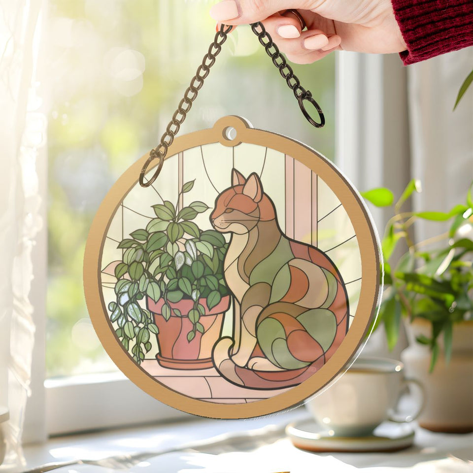 Cozy Cat Plant Window Window Hanging Suncatcher