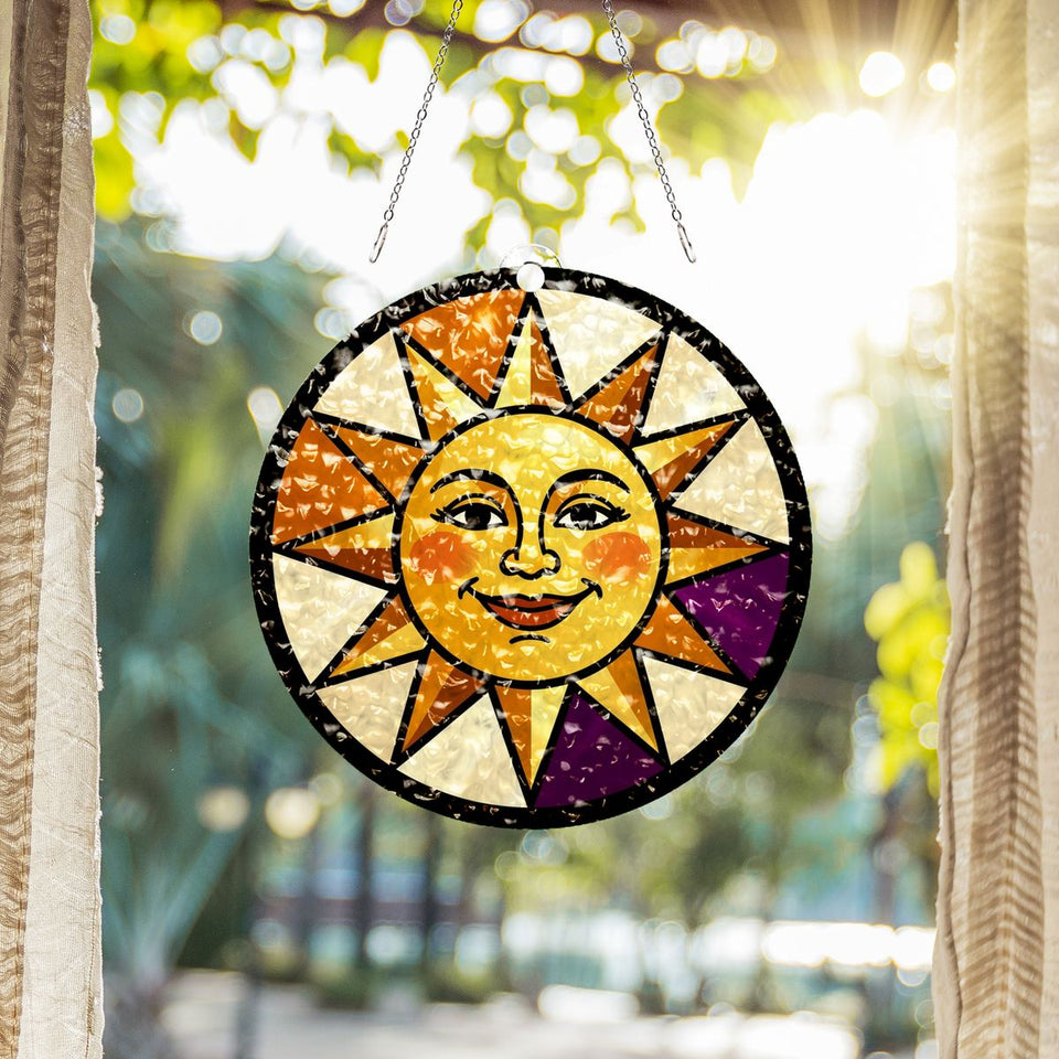 Radiant Sun Face Circle Water Ripple Suncatcher
