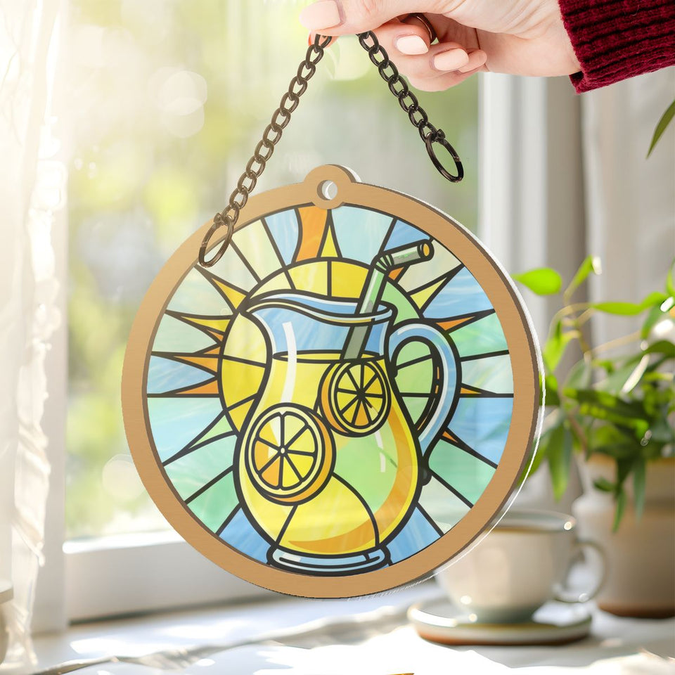 Lemonade Pitcher Summer Circle Window Hanging Suncatcher