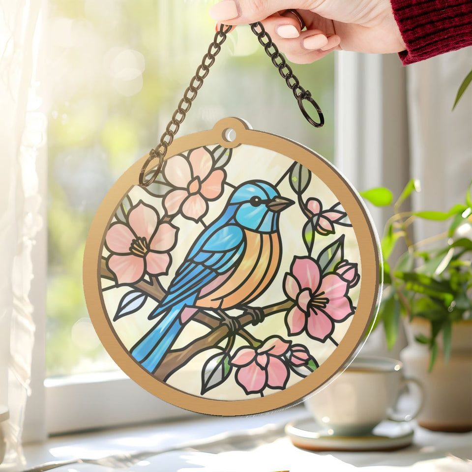 Bluebird Blossom Circle Window Hanging Suncatcher