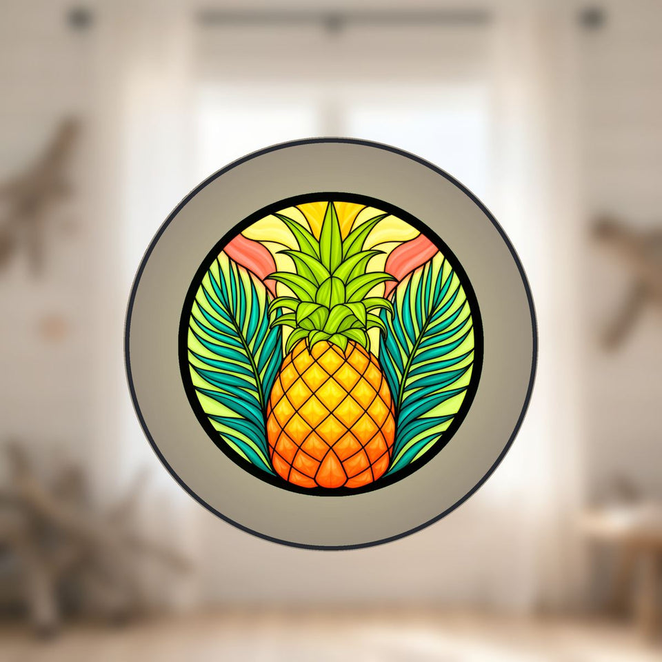 Pineapple Palm Leaf Circle Stained Glass Suncatcher