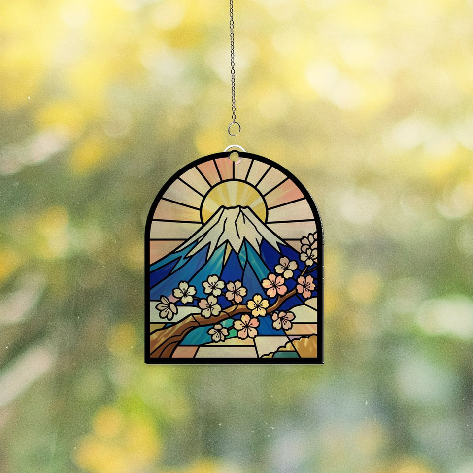 Mount Fuji Blossom Arch Acrylic Suncatcher