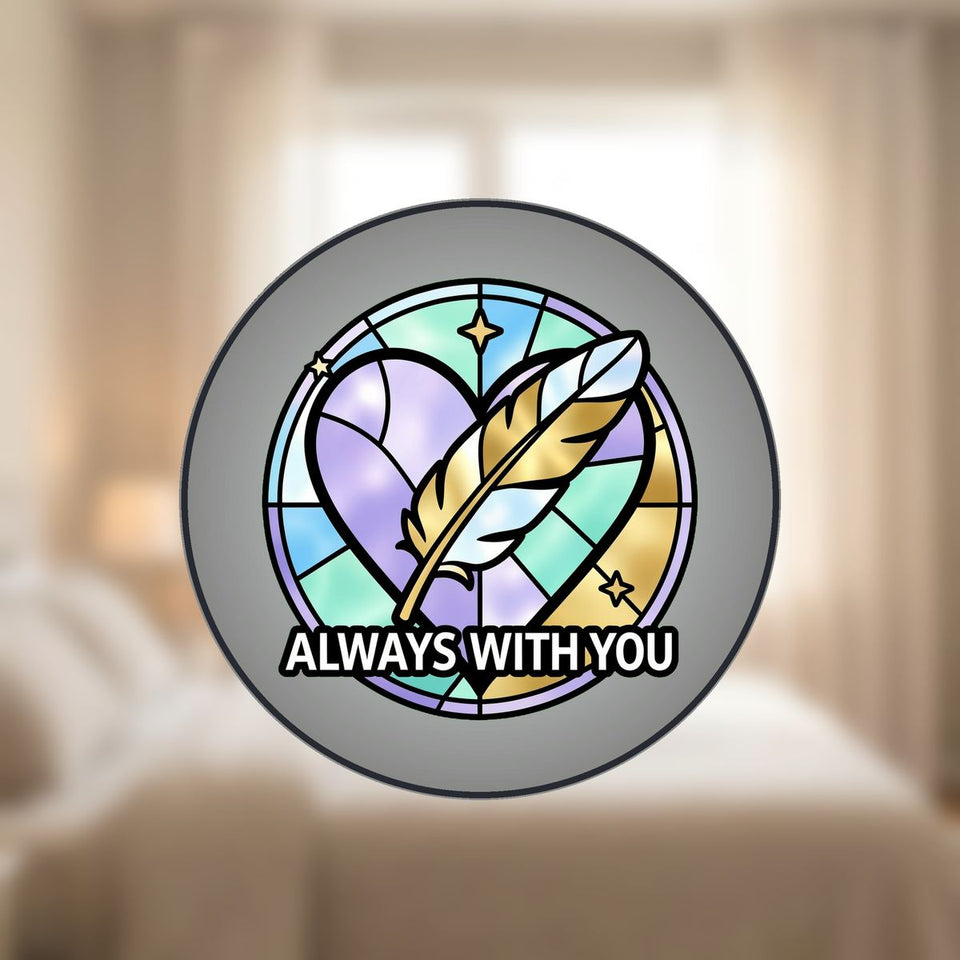 Feather Heart Remembrance Circle Stained Glass Suncatcher