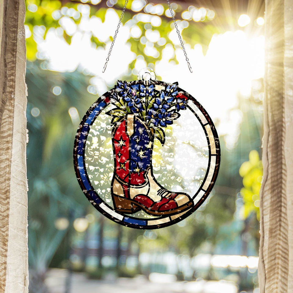 Americana Cowboy Boot Circle Water Ripple Suncatcher