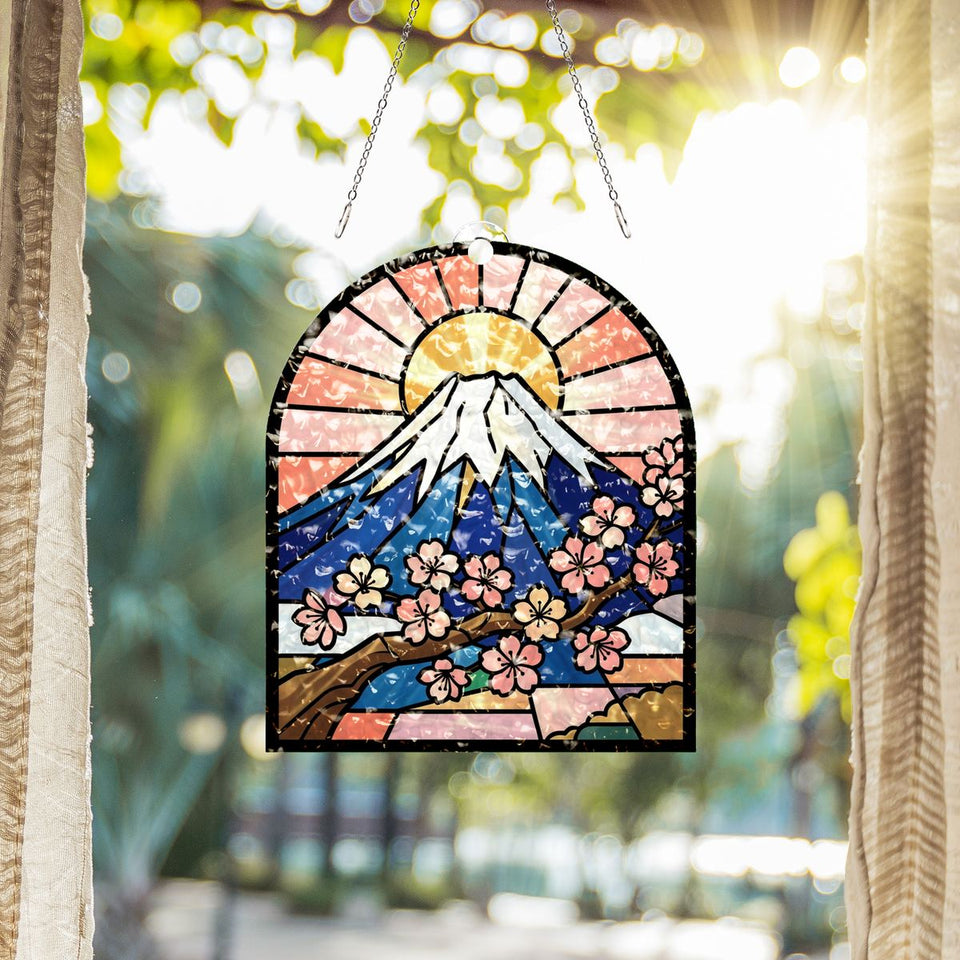 Mount Fuji Blossom Arch Water Ripple Suncatcher