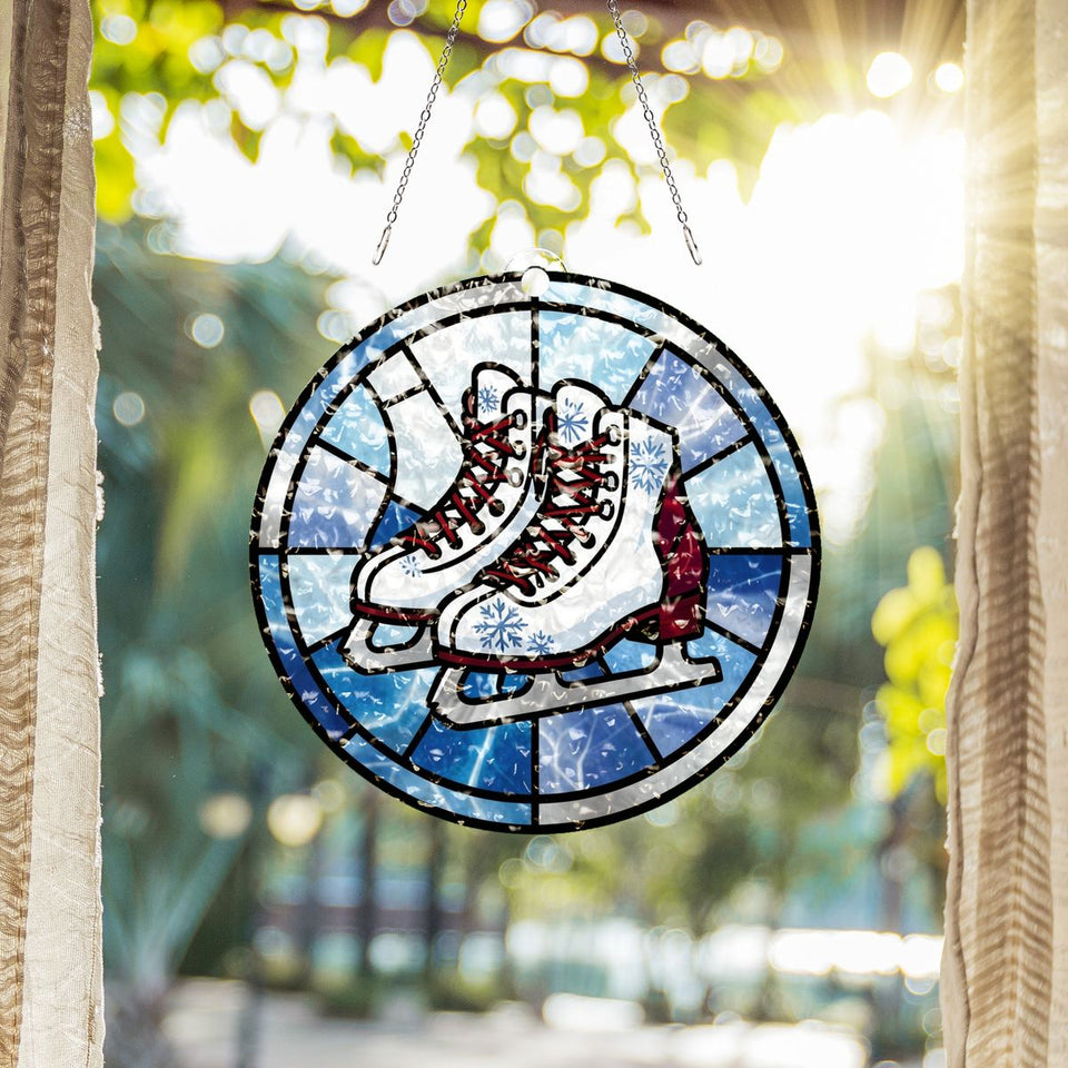 Ice Skates Snowflake Circle Water Ripple Suncatcher
