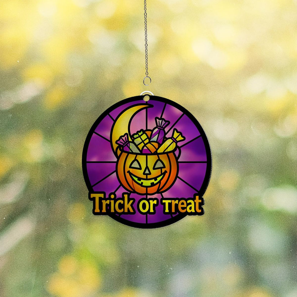 Trick Or Treat Pail Circle Acrylic Suncatcher