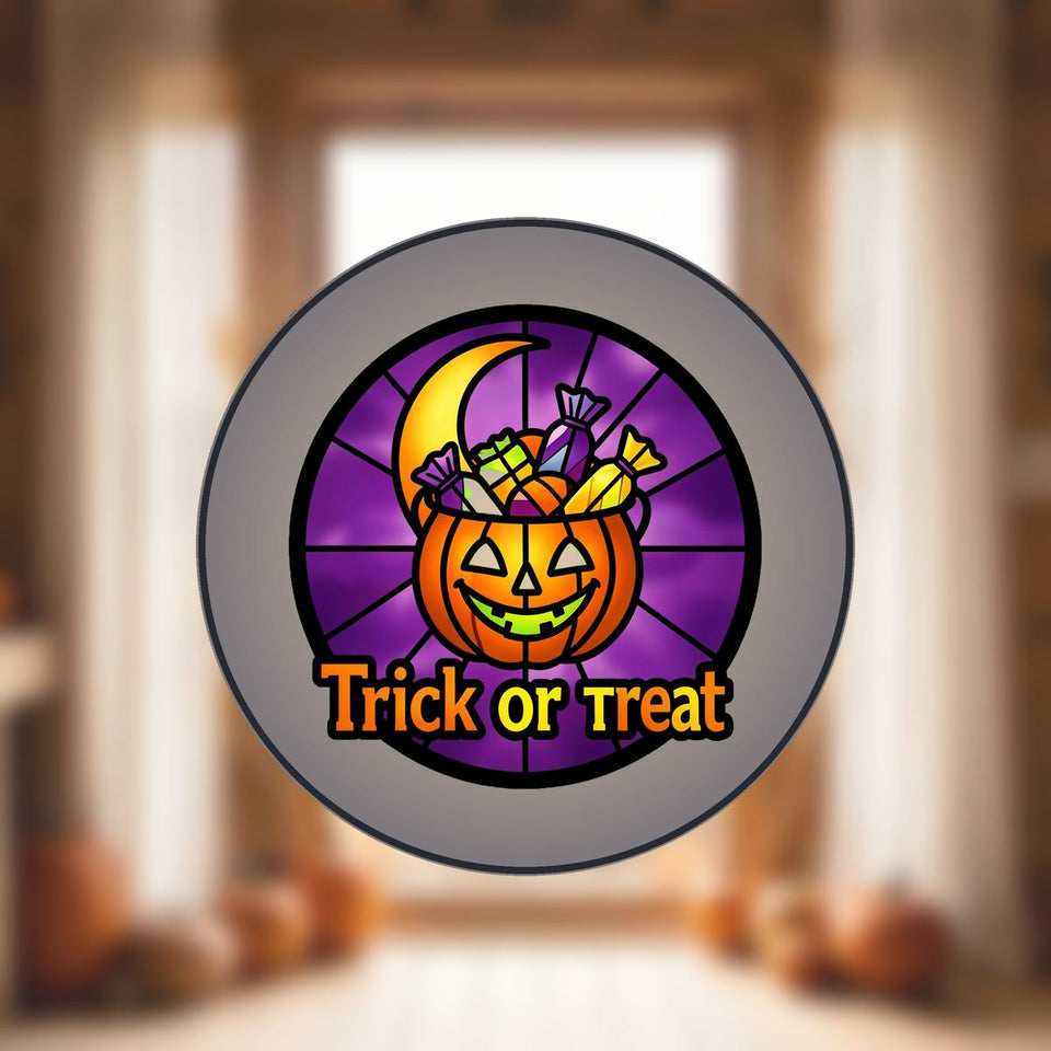 Trick Or Treat Pail Circle Stained Glass Suncatcher