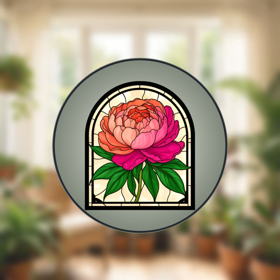 Peony Bloom Arch Stained Glass Suncatcher
