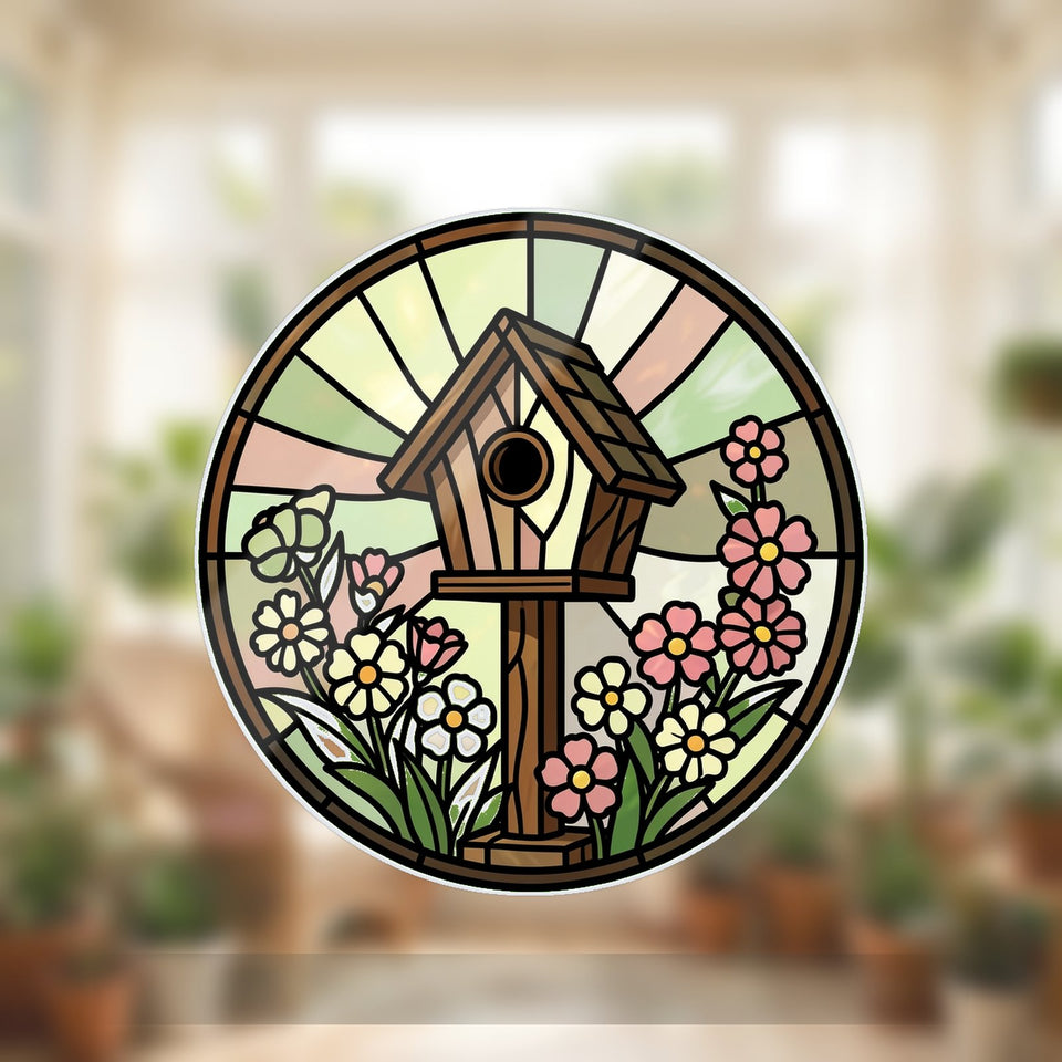 Birdhouse Wildflower Circle Water Ripple Suncatcher