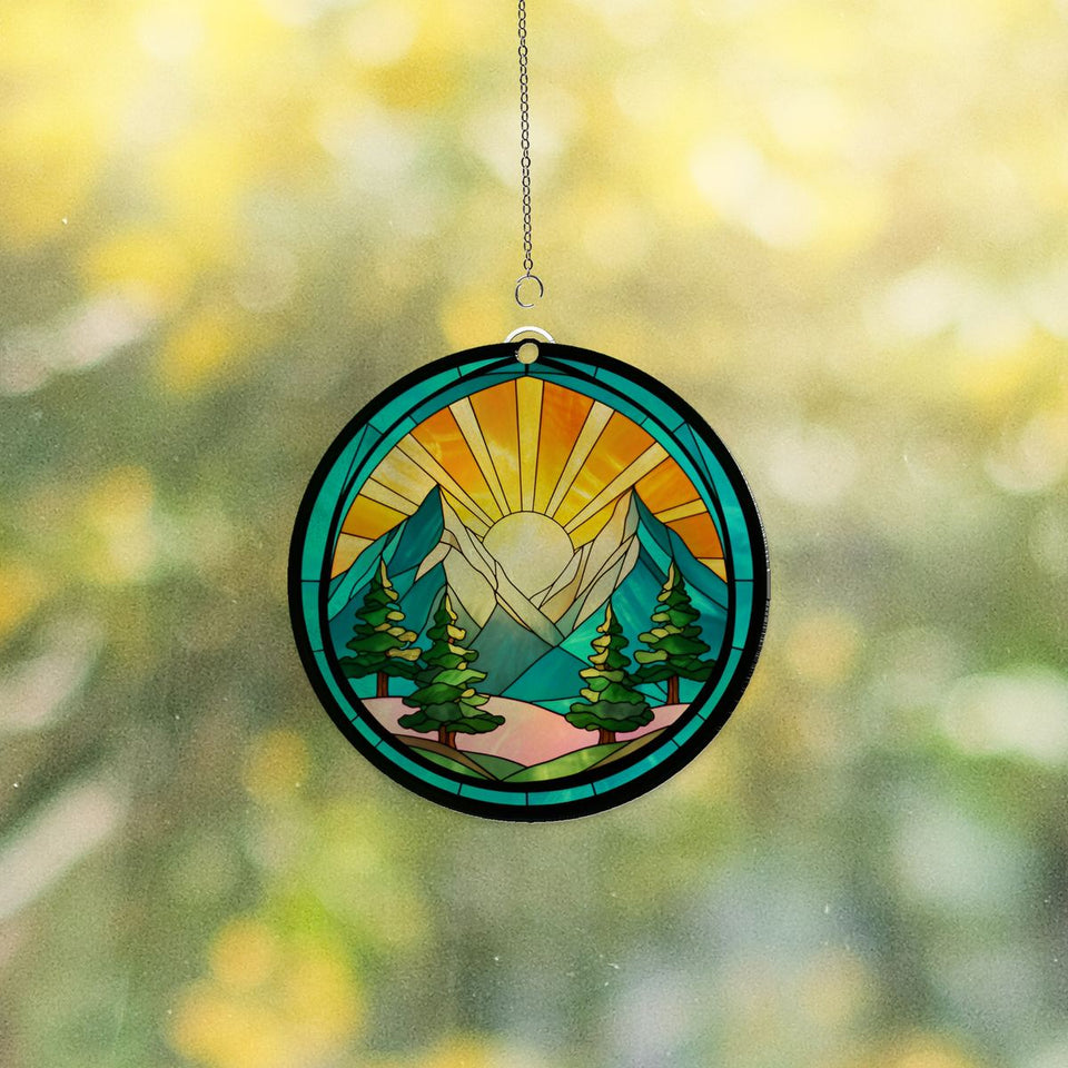 Mountain Pine Sunrise Circle Acrylic Suncatcher