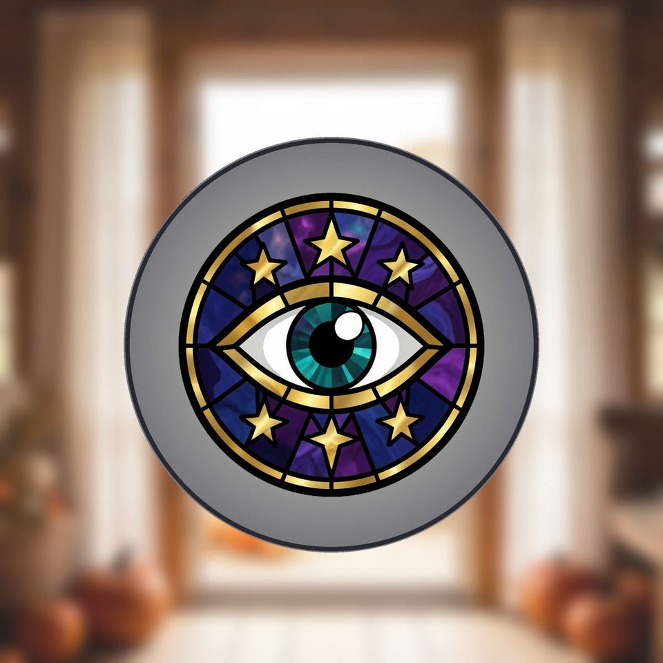 Celestial Eye Crescent Circle Stained Glass Suncatcher