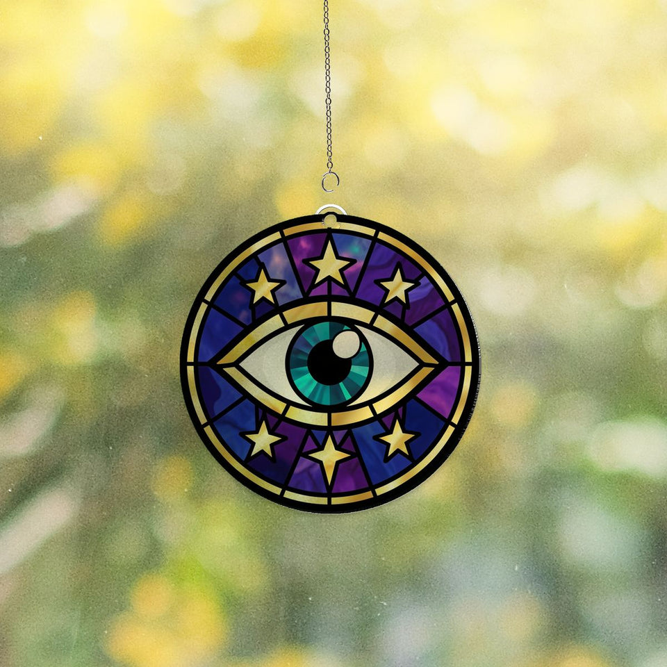 Celestial Eye Crescent Circle Acrylic Suncatcher