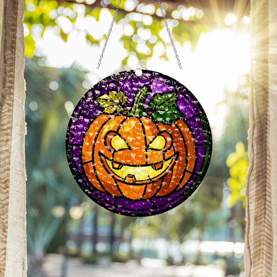Jack O Lantern Grin Circle Water Ripple Suncatcher