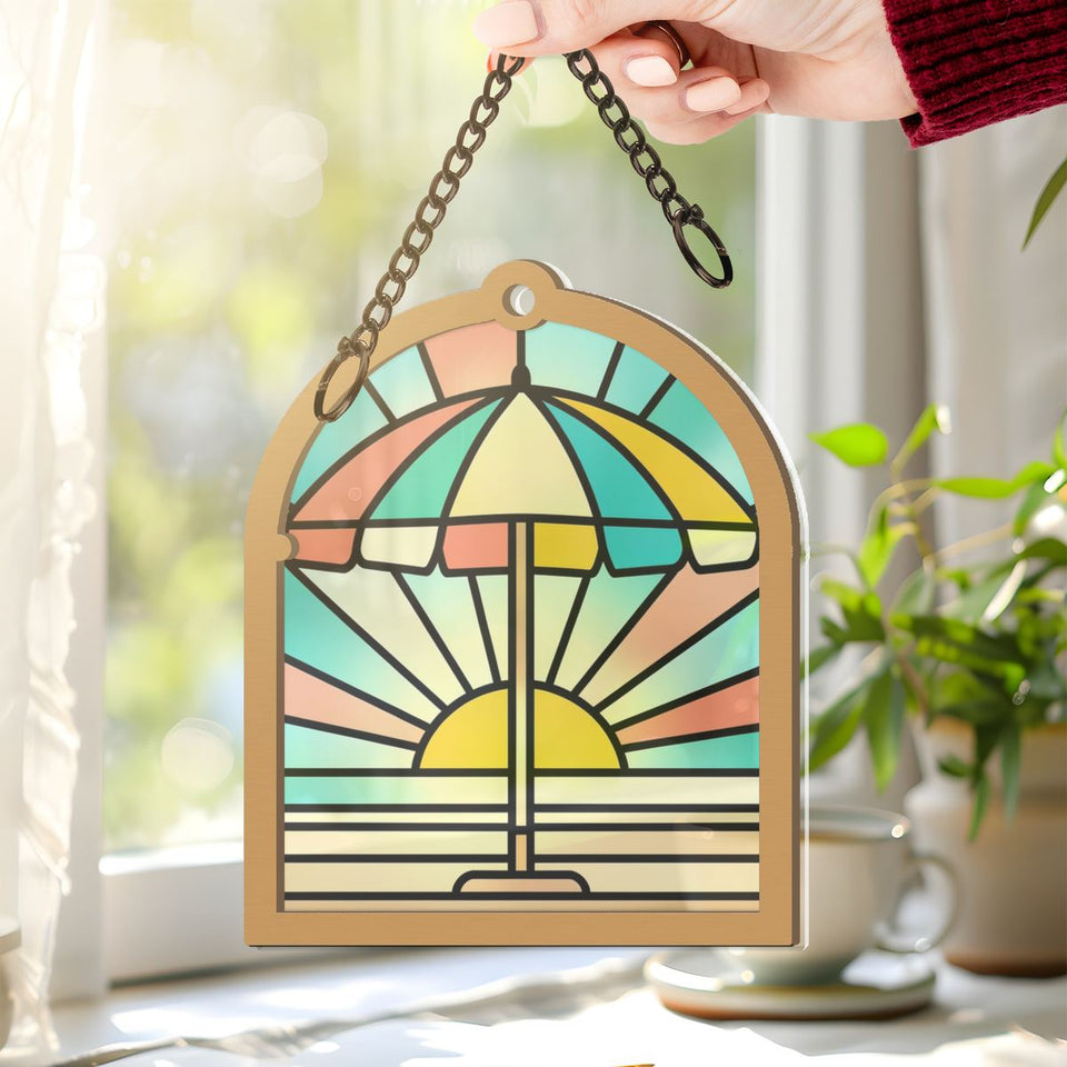 Beach Umbrella Sunset Window Hanging Suncatcher