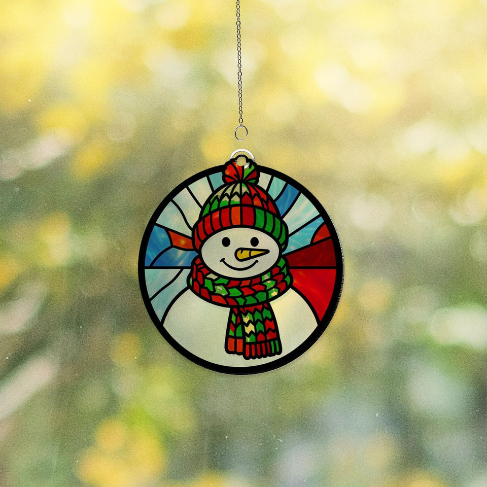 Snowman Scarf Circle Acrylic Suncatcher