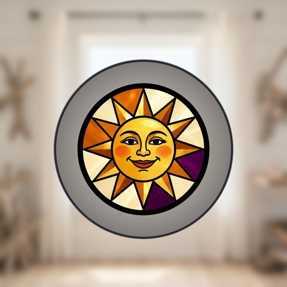 Radiant Sun Face Circle Stained Glass Suncatcher