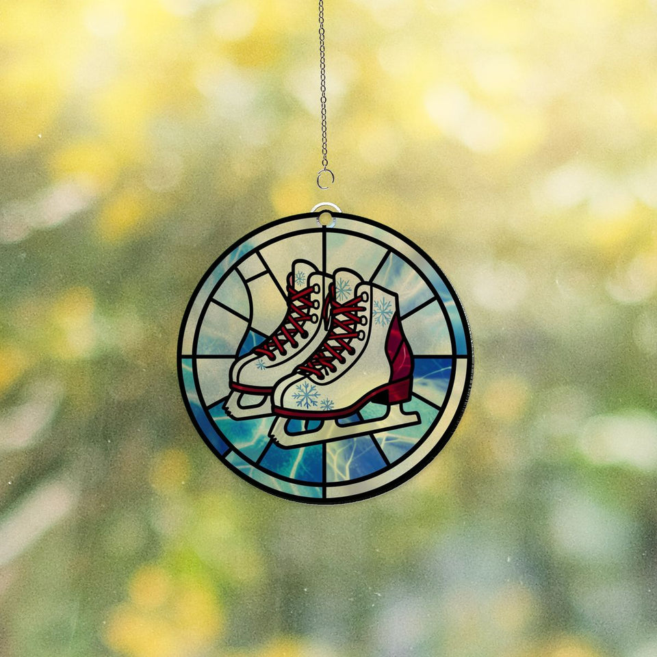 Ice Skates Snowflake Circle Acrylic Suncatcher