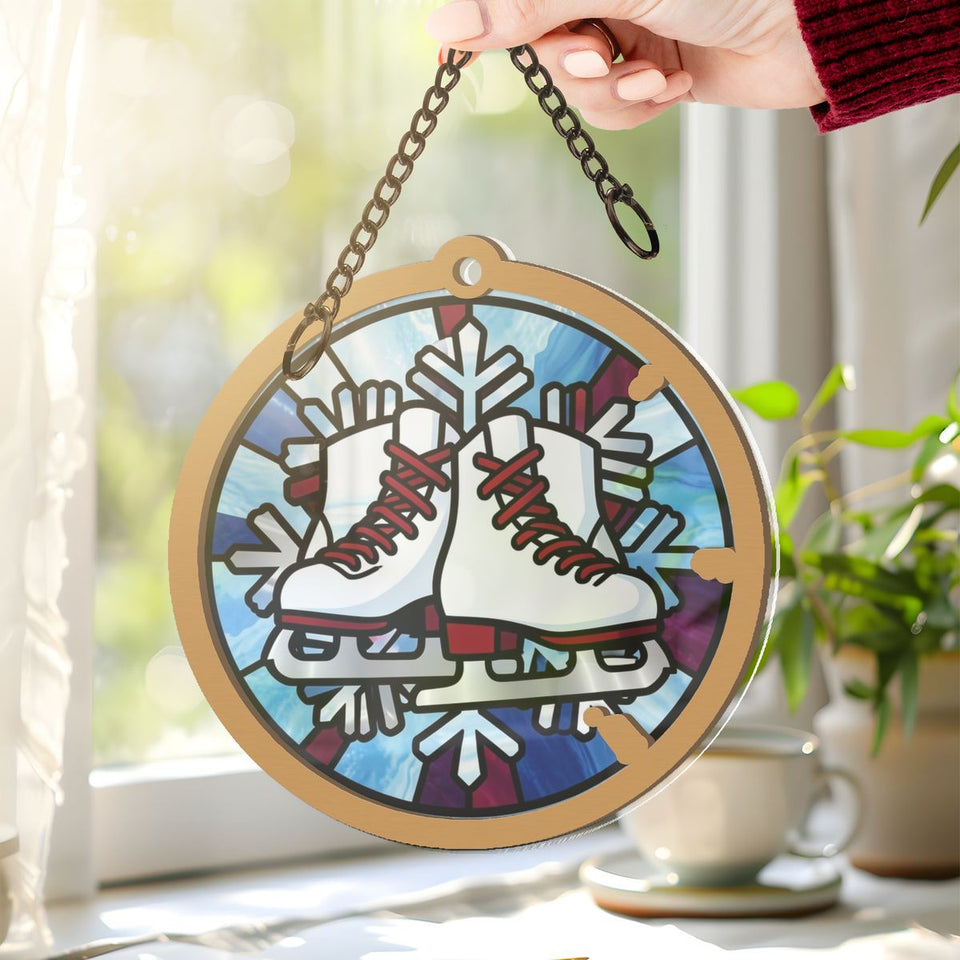 Winter Ice Skates Circle Window Hanging Suncatcher