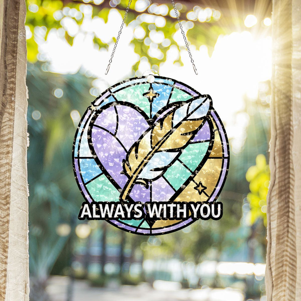 Feather Heart Remembrance Circle Water Ripple Suncatcher