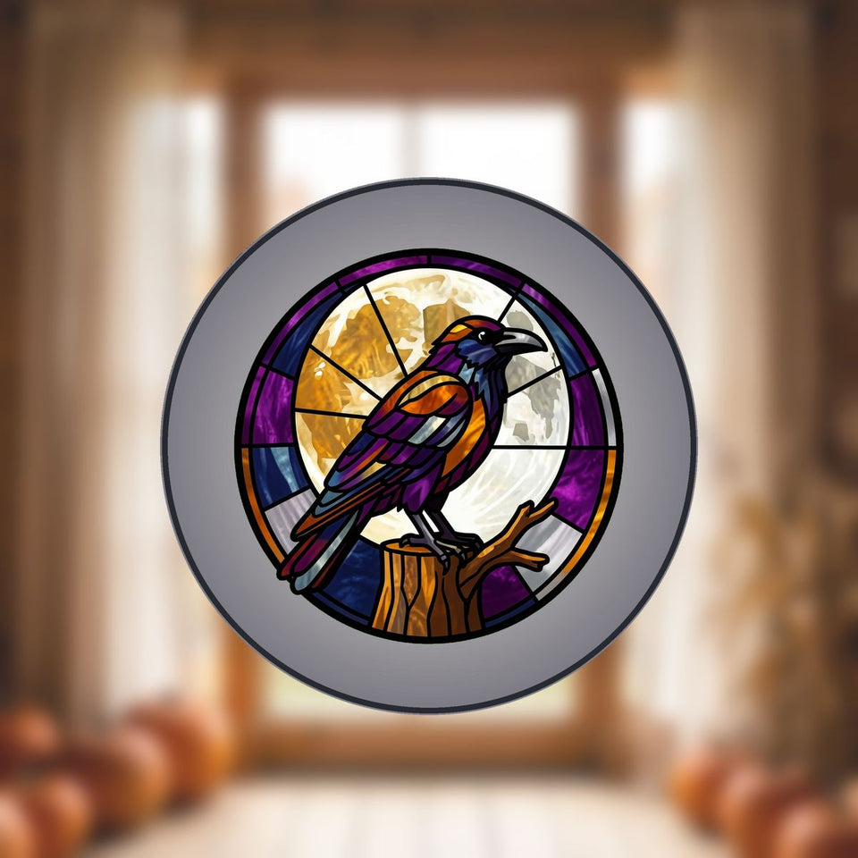 Gothic Raven Moon Circle Stained Glass Suncatcher