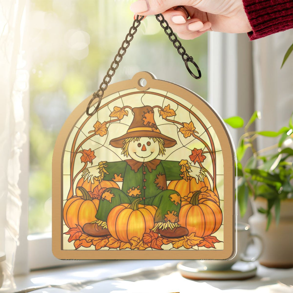 Scarecrow Pumpkin Patch Arch Window Hanging Suncatcher